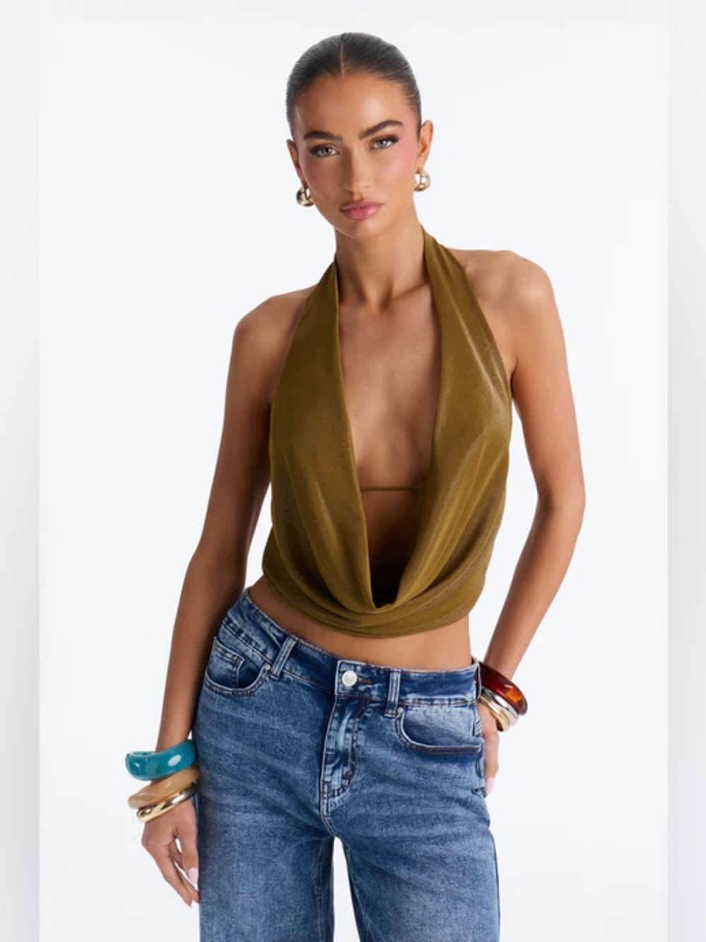 Odessa Cowl Neck Halter Top - Chartreuse